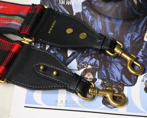 Dior肩帶 迪奧羅馬肩帶黑綠格子 白色和黑色刺繡帆布寬肩帶 復古銀色飾章  Dyd1045